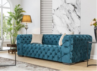 Chesterfield Sofa 4 Sitz Design Wohnzimmer Polster Holz Polster Luxus Blau